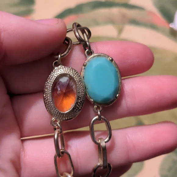 5/$18 Gem Stone Chain Gold Colored Metal Necklace - Picture 8 of 8